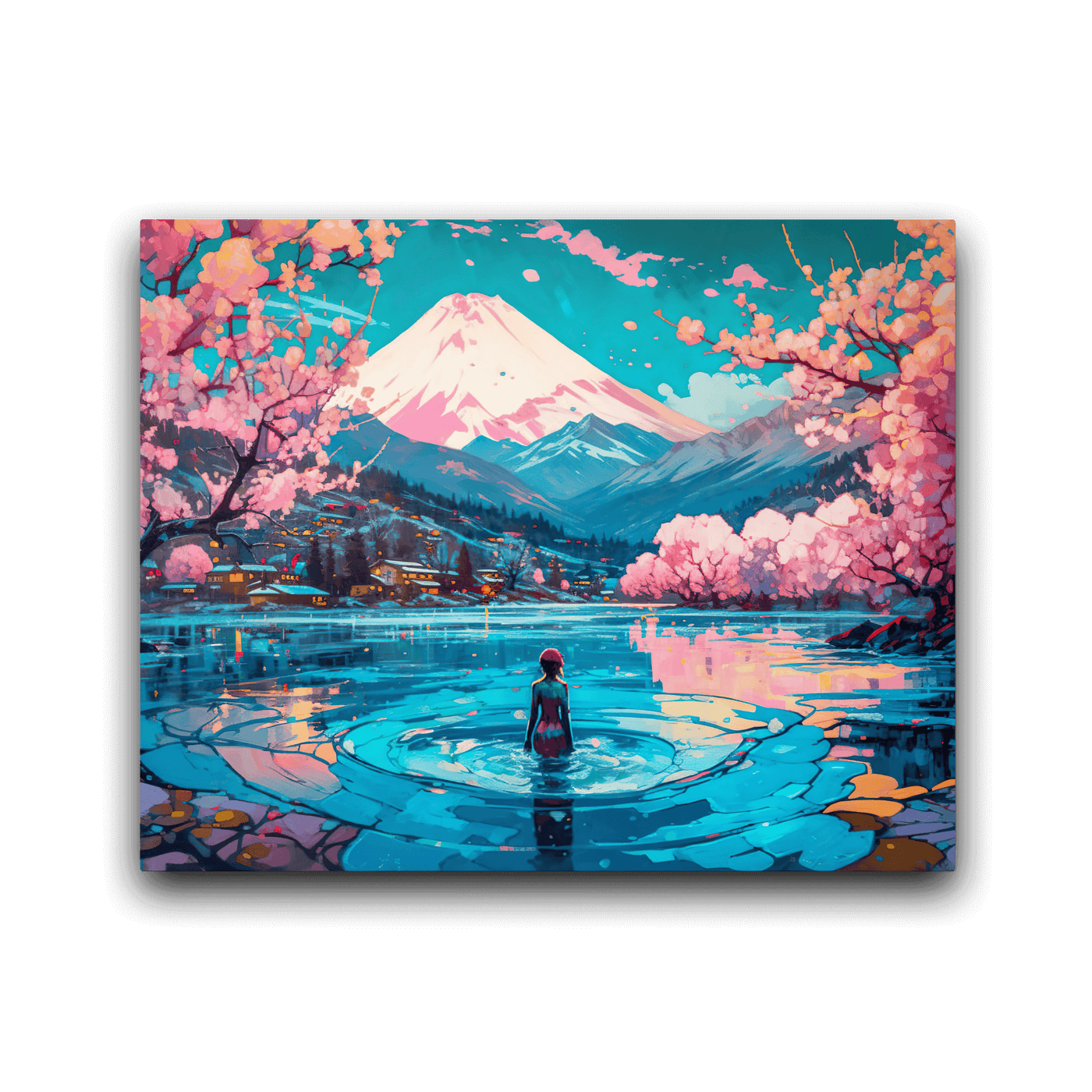 Glossy Metal Print | Reflecting Water infront of Mountains & Japanese Nature