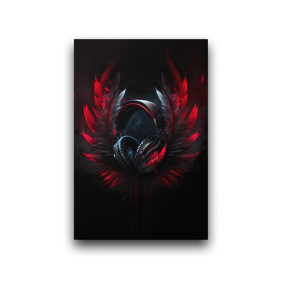 Glossy Metal Print | Dark Red Feather Headset
