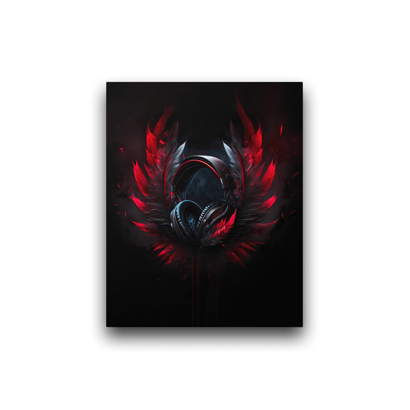Glossy Metal Print | Dark Red Feather Headset