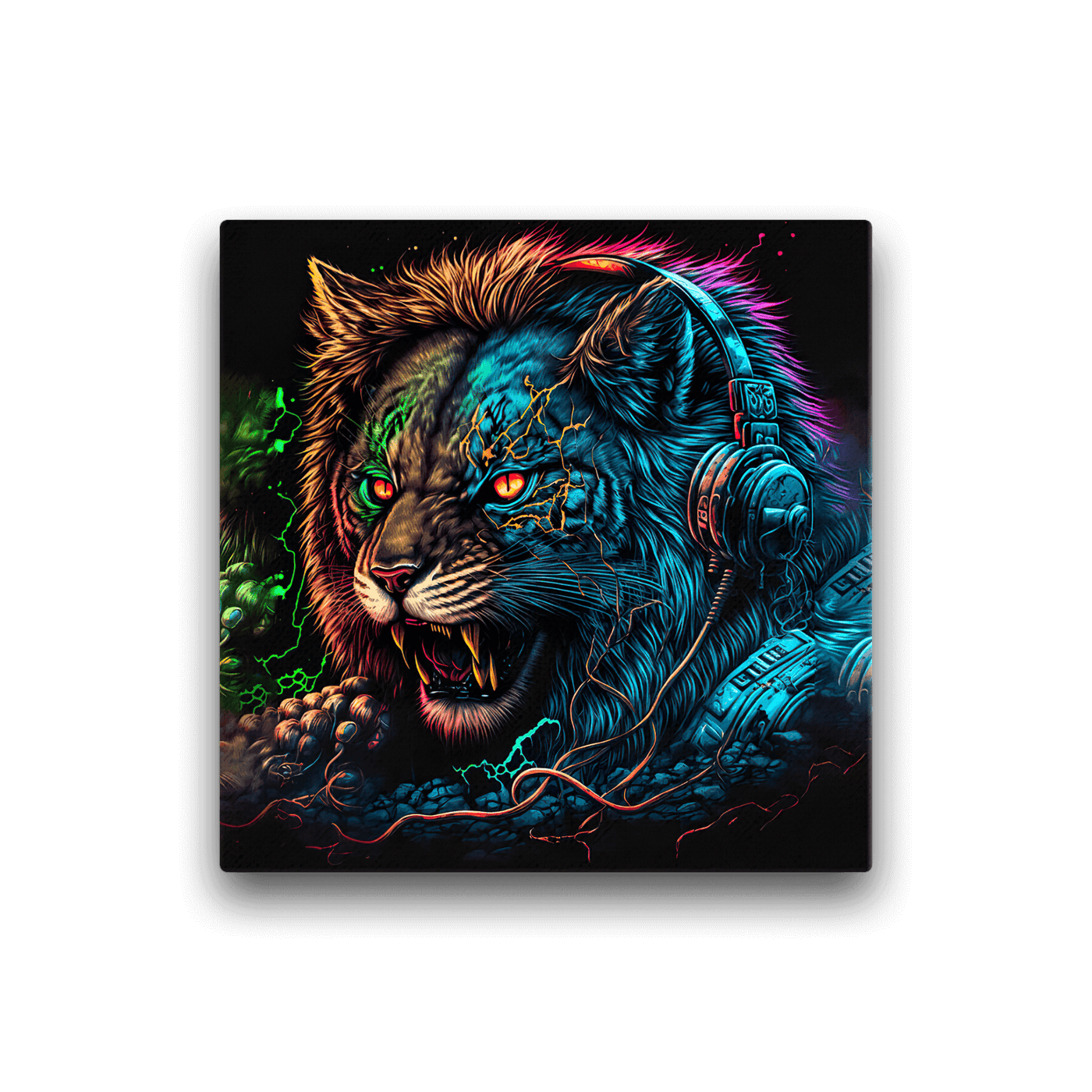 Thick Canvas | Luminous Lion wearing Gaming Headset