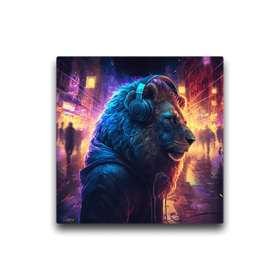 Thick Canvas | Lion with Headset on Shining Street
