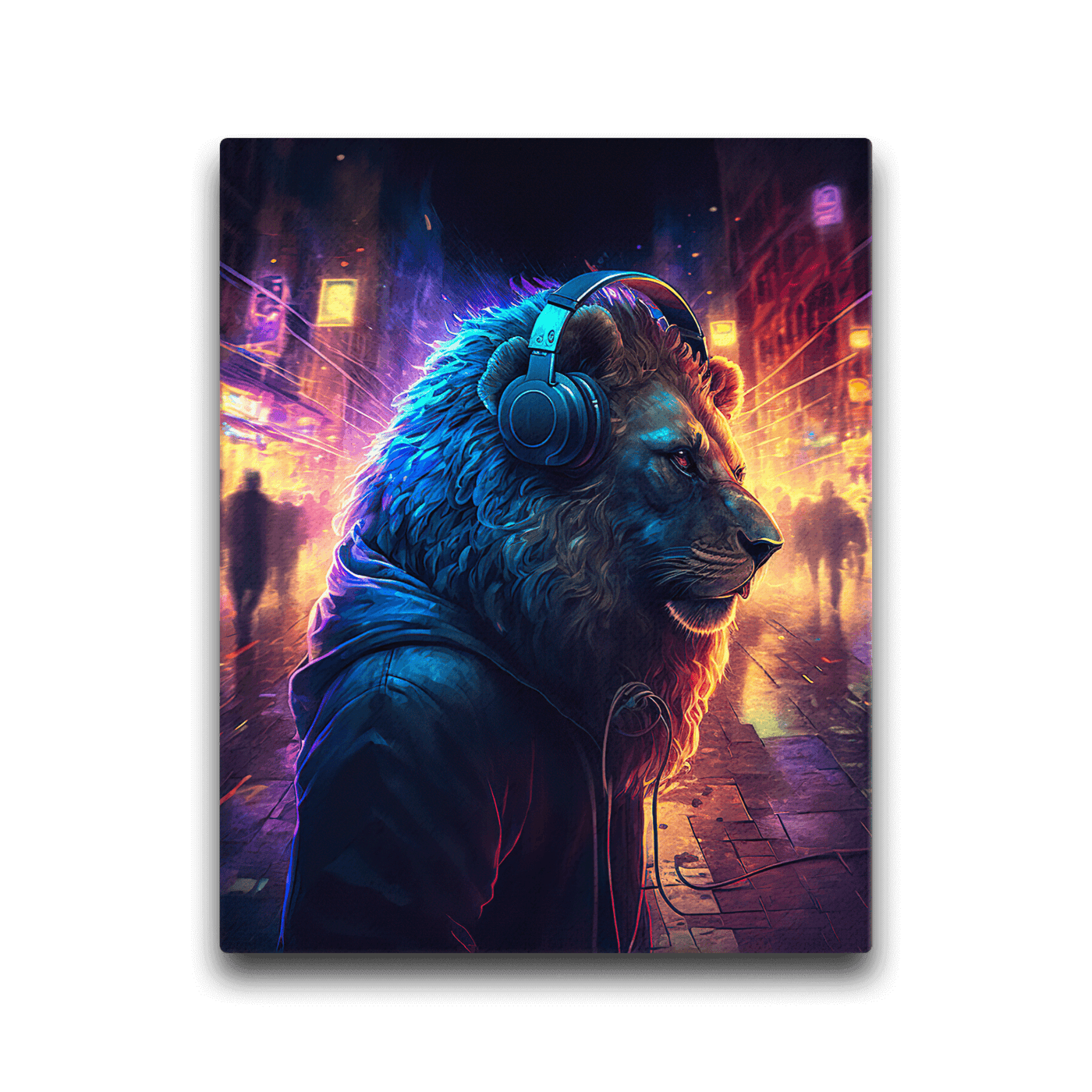 Thick Canvas | Lion with Headset on Shining Street