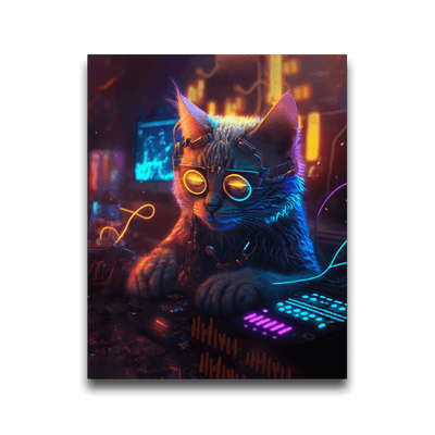 Glossy Metal Print | Club DJ Cat