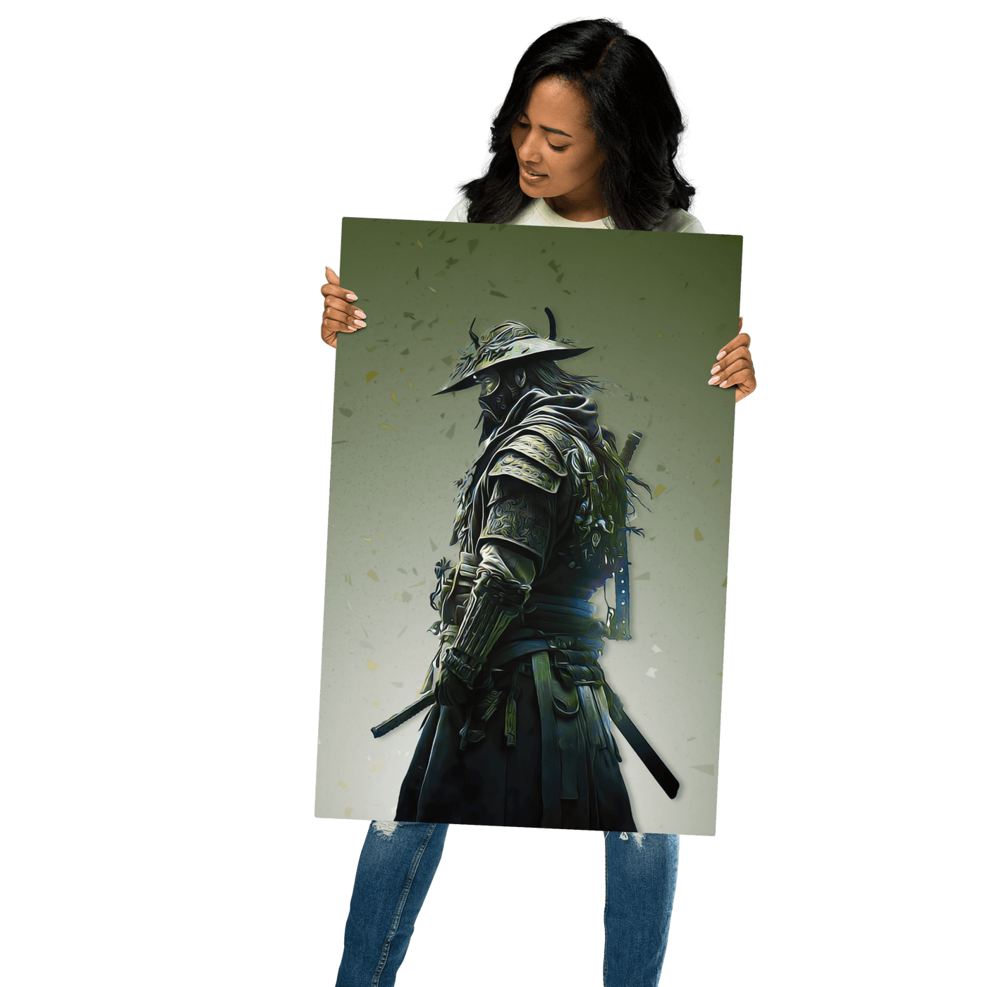 Glossy Metal Print | Green Samurai Japanese Art
