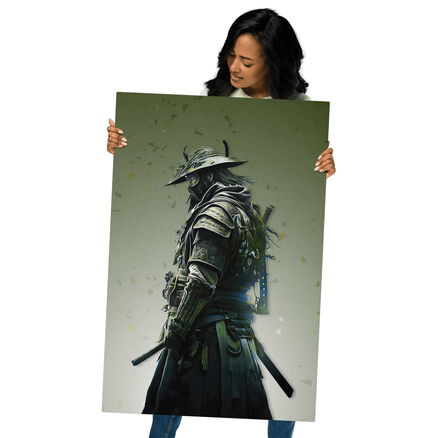 Glossy Metal Print | Green Samurai Japanese Art