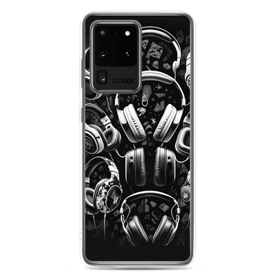 Clear Mobile Case for Samsung® | Gaming Headphone Patterns Black'n White