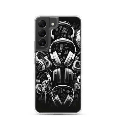 Clear Mobile Case for Samsung® | Gaming Headphone Patterns Black'n White