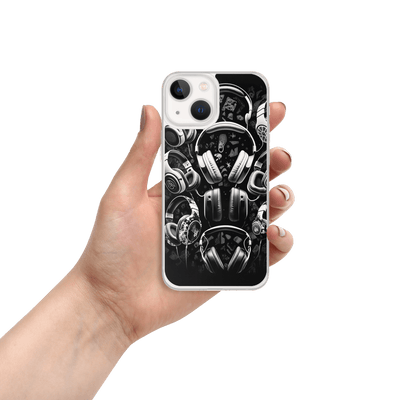 Clear Mobile Case for iPhone® | Gaming Headphone Patterns Black'n White