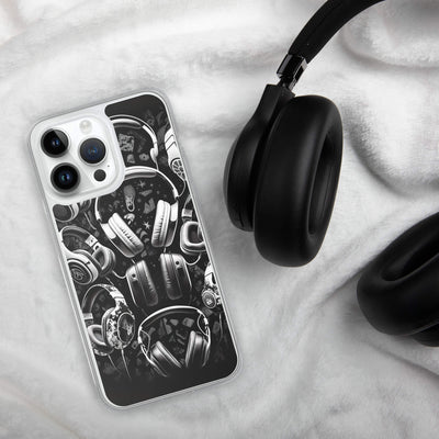 Clear Mobile Case for iPhone® | Gaming Headphone Patterns Black'n White