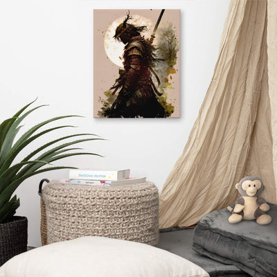 Thick Canvas | Samurai infront of Moon Brown Japanese Art