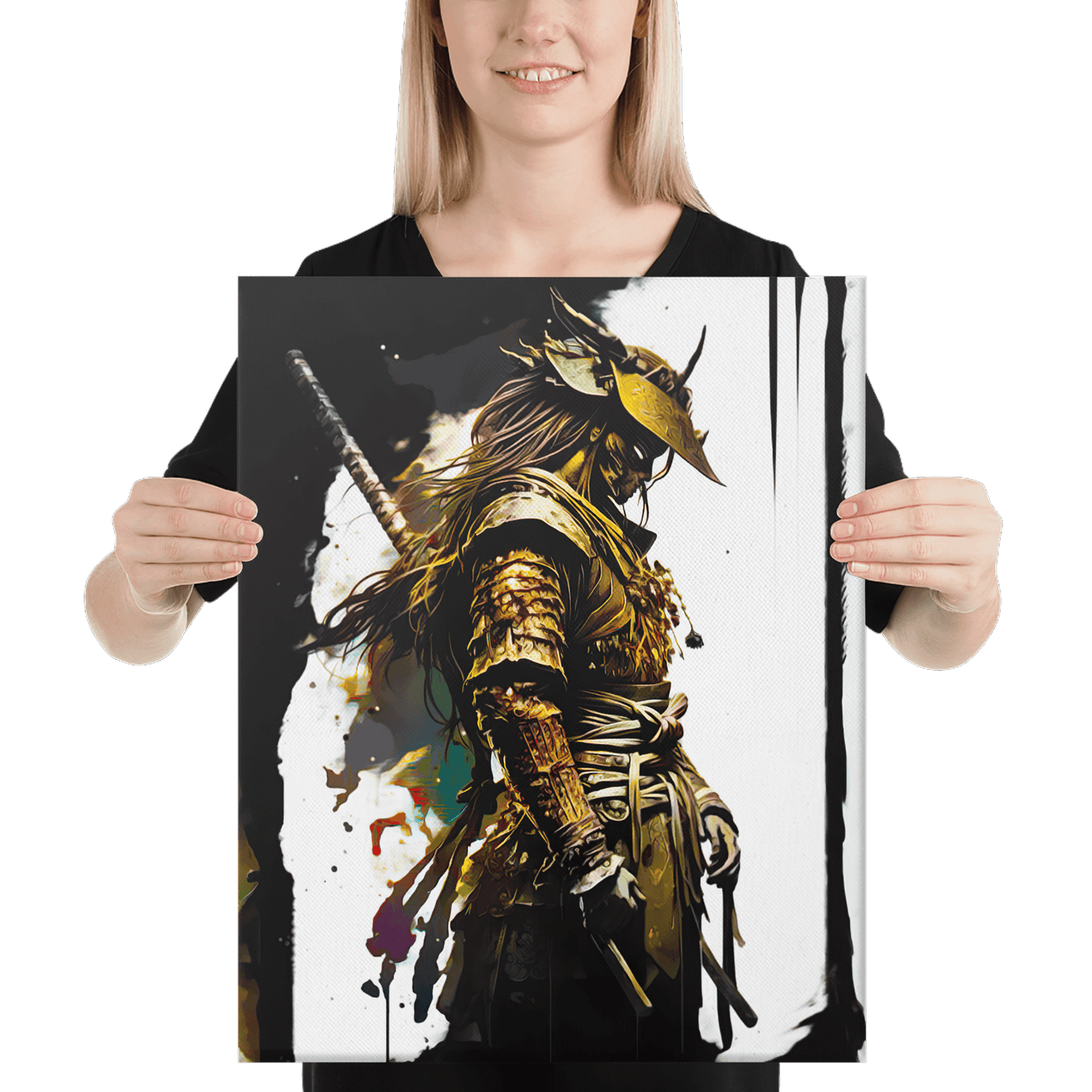 Thick Canvas | Golden Samurai Black and White Japanese Art