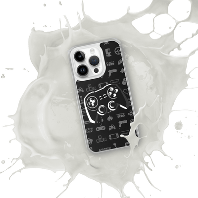 Clear Mobile Case for iPhone® | Gamepad Icon Symbol Patterns Black'n White