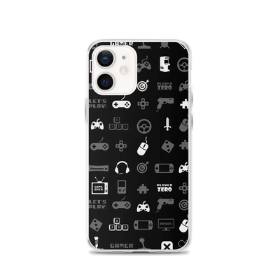 Clear Mobile Case for iPhone® | Black'n White Gaming Icon Symbol Patterns