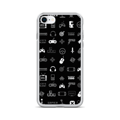 Clear Mobile Case for iPhone® | Black'n White Gaming Icon Symbol Patterns