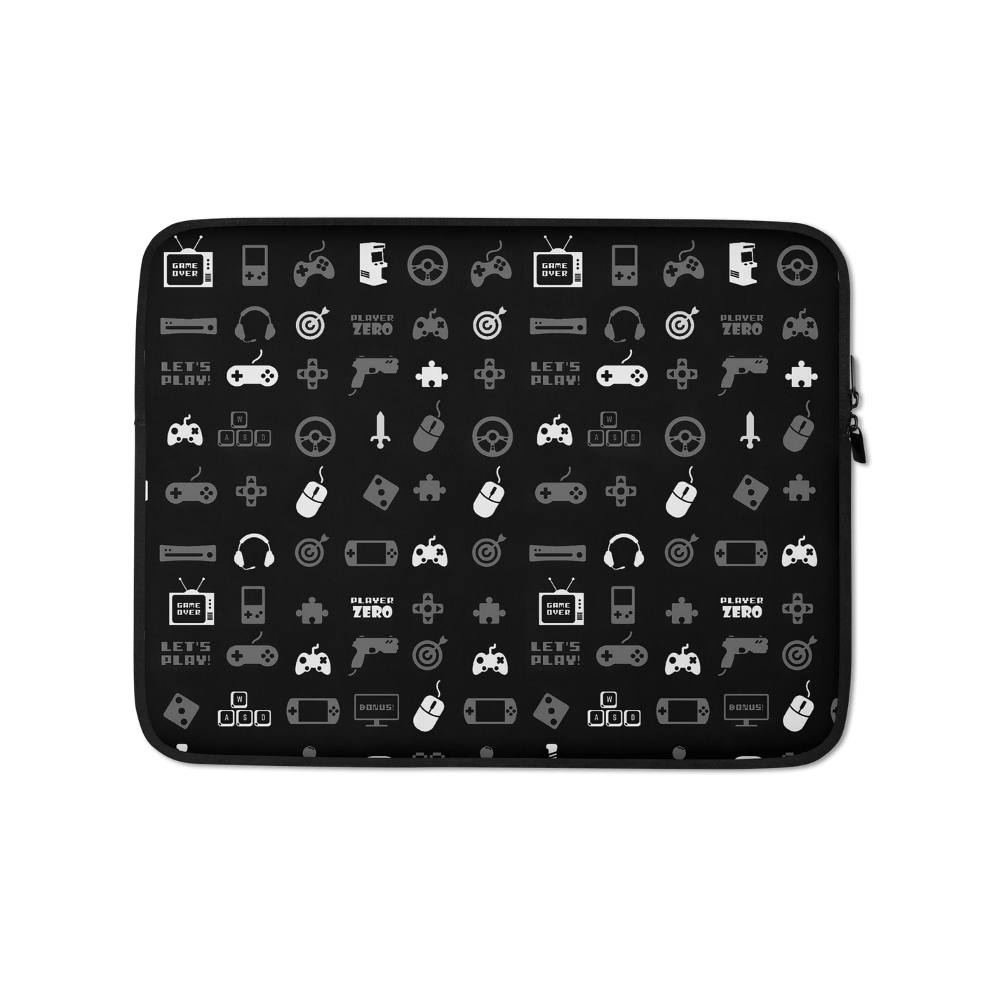 Stylish Laptop Sleeve | Black'n White Gaming Icon Symbol Patterns