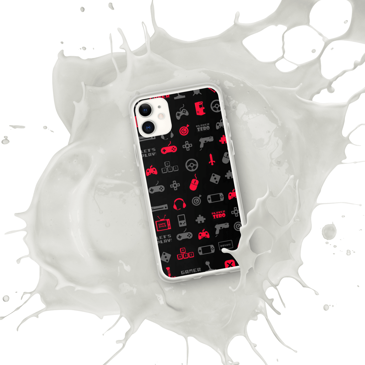 Clear Mobile Case for iPhone® | Red Gaming Icon Symbol Patterns
