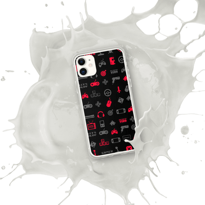 Clear Mobile Case for iPhone® | Red Gaming Icon Symbol Patterns