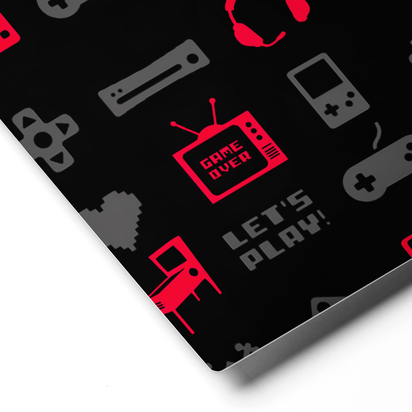 Glossy Metal Print | Red Gaming Icon Symbol Patterns