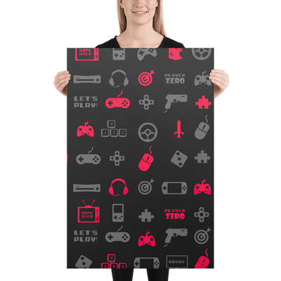 Thick Canvas | Red Gaming Icon Symbol Patterns