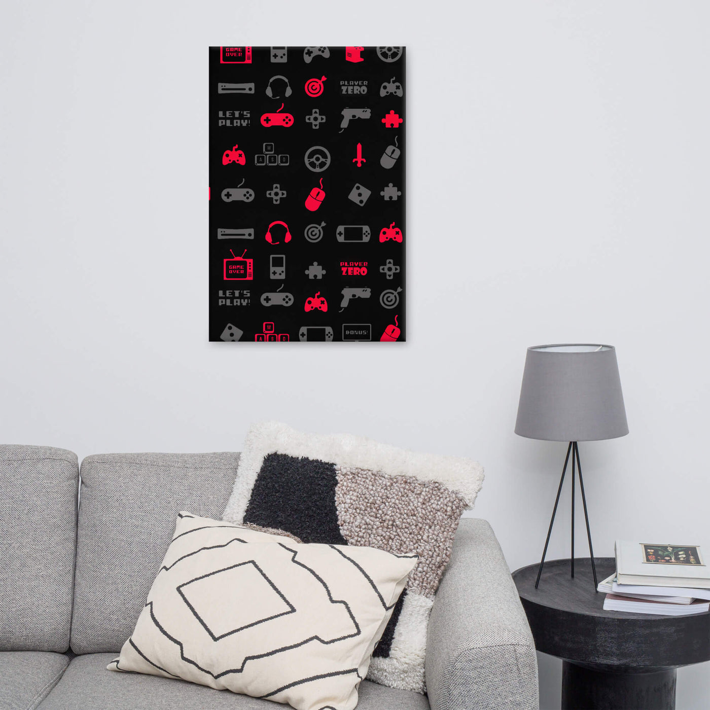 Thick Canvas | Red Gaming Icon Symbol Patterns