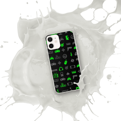 Clear Mobile Case for iPhone® | Luminous Green Gaming Icon Symbol Patterns