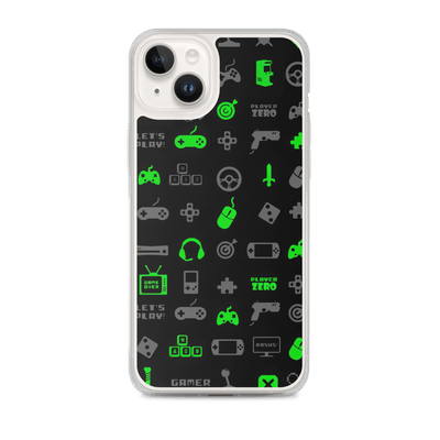 Clear Mobile Case for iPhone® | Luminous Green Gaming Icon Symbol Patterns
