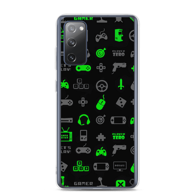 Clear Mobile Case for Samsung® | Luminous Green Gaming Icon Symbol Patterns