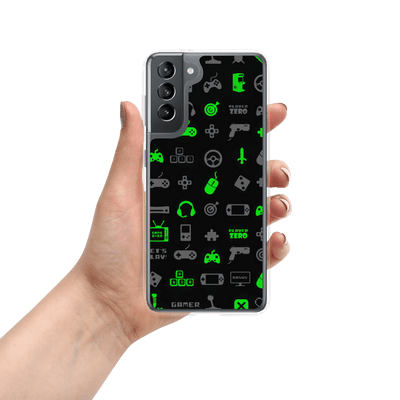 Clear Mobile Case for Samsung® | Luminous Green Gaming Icon Symbol Patterns