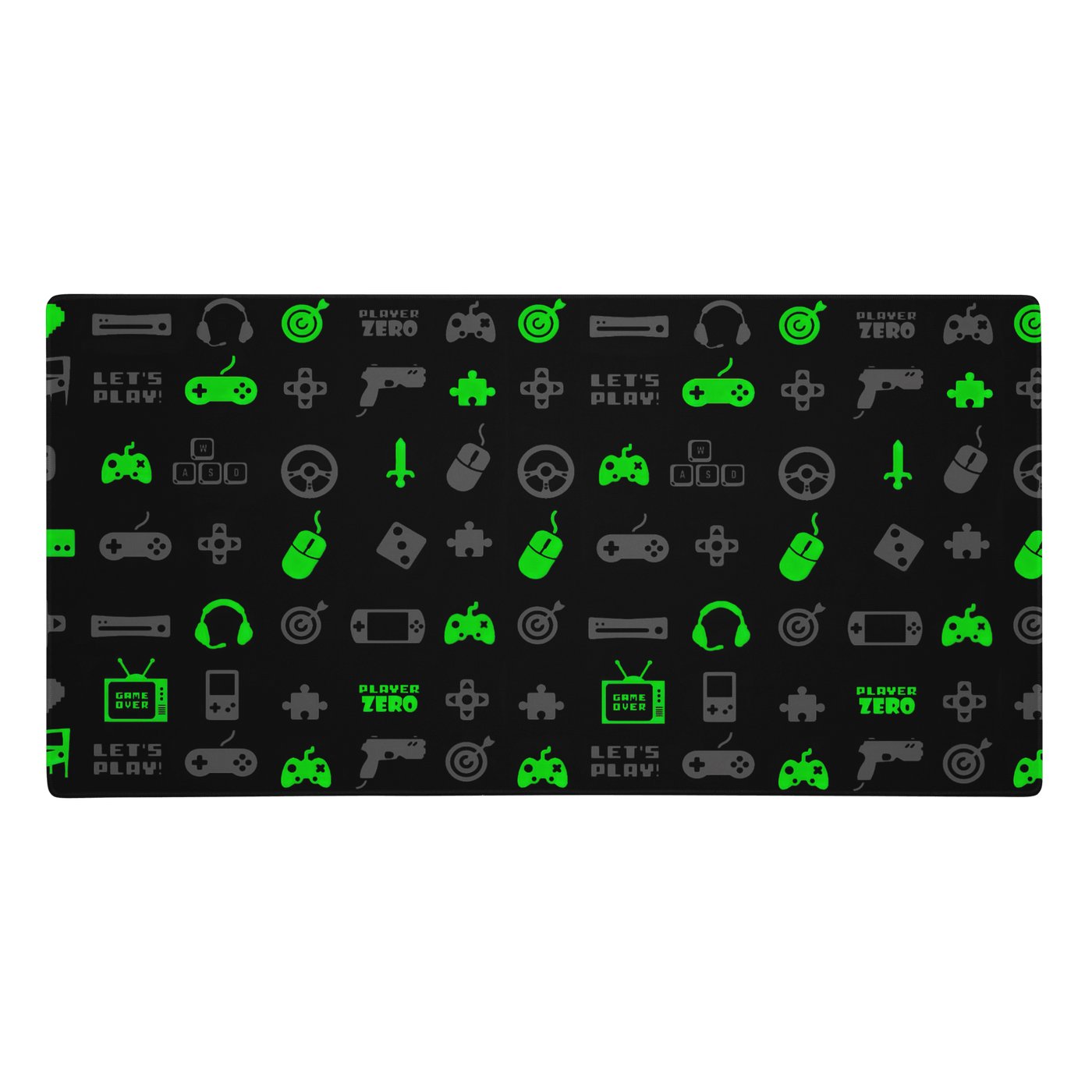 Premium Gaming Mouse Pad | Luminous Green Gaming Icon Symbol Patterns