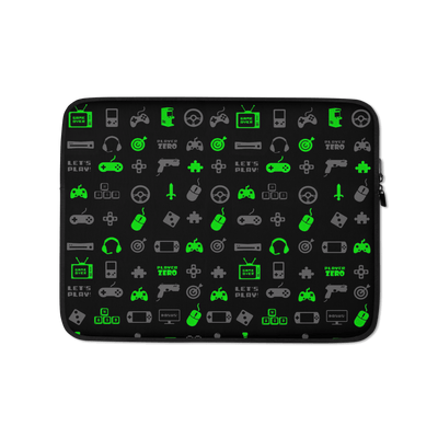 Stylish Laptop Sleeve | Luminous Green Gaming Icon Symbol Patterns