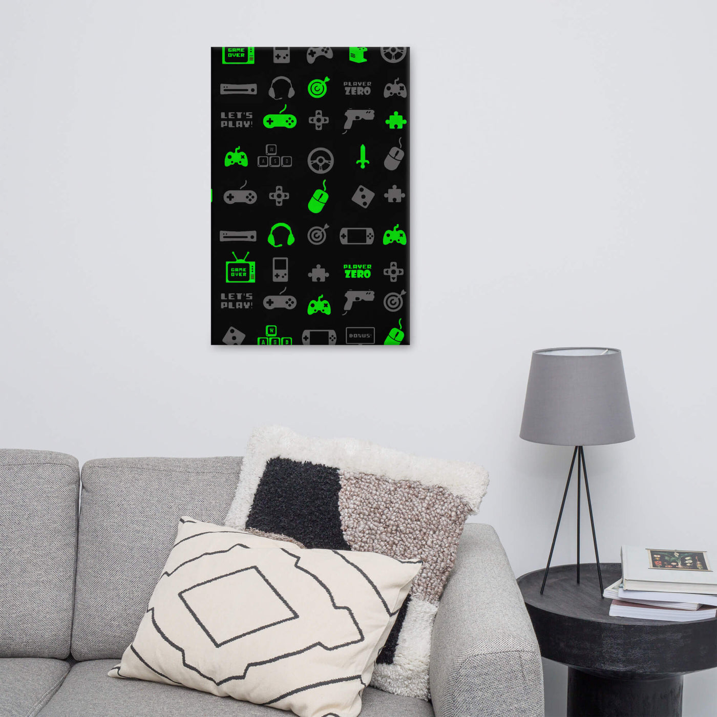 Thick Canvas | Luminous Green Gaming Icon Symbol Patterns