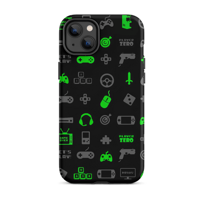 Tough Mobile Case for iPhone® | Luminous Green Gaming Icon Symbol Patterns