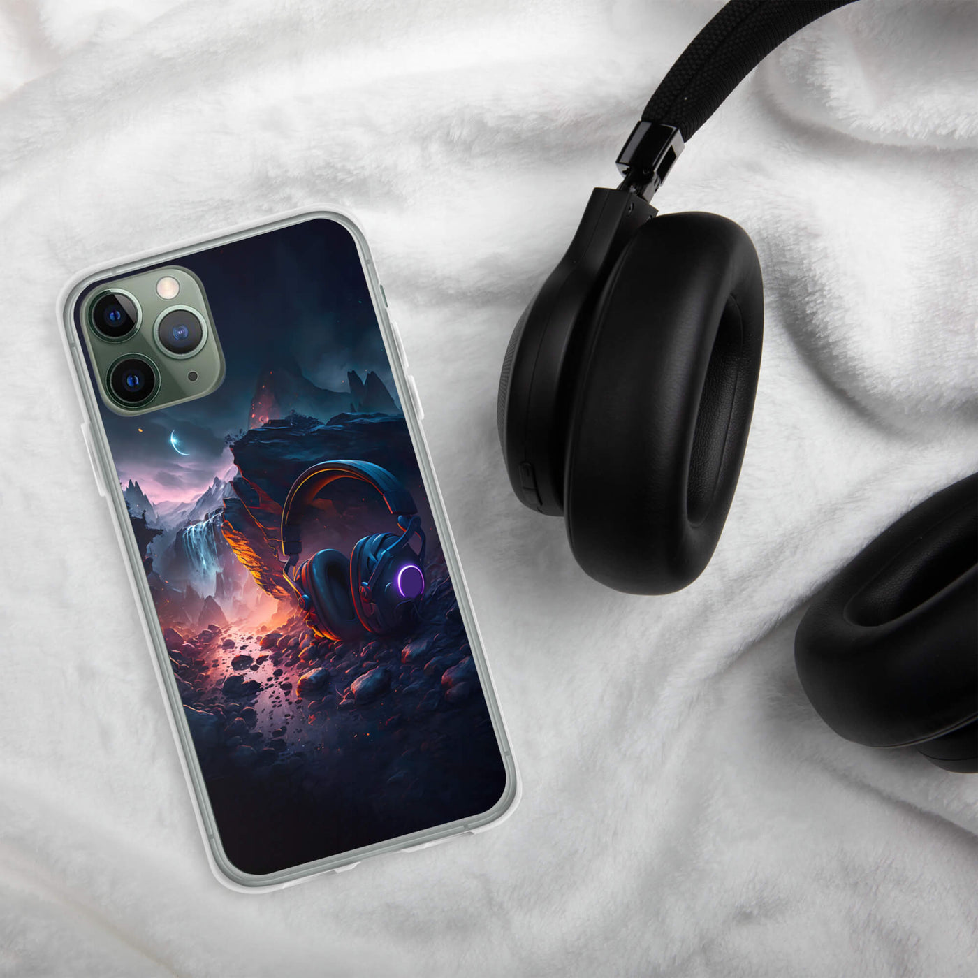 Clear Mobile Case for iPhone® | Gaming Headset on a Rock Gloomy Night